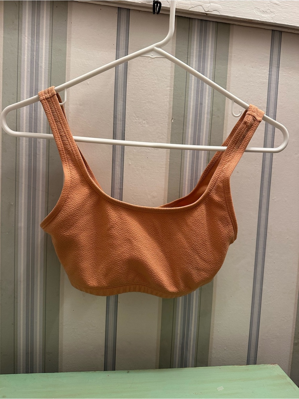 SHEIN Peach Ribbed Scoop Neck Bikini Top